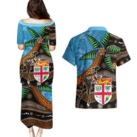 Fiji and Australia Couples Matching Puletasi and Hawaiian Shirt Fijian and Aboriginal mix Culture LT03 - Polynesian Pride