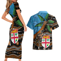 Fiji and Australia Couples Matching Short Sleeve Bodycon Dress and Hawaiian Shirt Fijian and Aboriginal mix Culture LT03 - Polynesian Pride