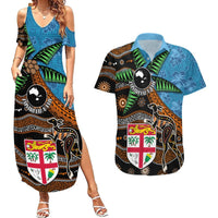 Fiji and Australia Couples Matching Summer Maxi Dress and Hawaiian Shirt Fijian and Aboriginal mix Culture LT03 Blue - Polynesian Pride