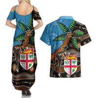 Fiji and Australia Couples Matching Summer Maxi Dress and Hawaiian Shirt Fijian and Aboriginal mix Culture LT03 - Polynesian Pride