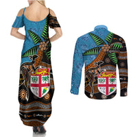 Fiji and Australia Couples Matching Summer Maxi Dress and Long Sleeve Button Shirt Fijian and Aboriginal mix Culture LT03 - Polynesian Pride