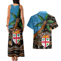 Fiji and Australia Couples Matching Tank Maxi Dress and Hawaiian Shirt Fijian and Aboriginal mix Culture LT03 - Polynesian Pride