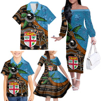 Fiji and Australia Family Matching Off The Shoulder Long Sleeve Dress and Hawaiian Shirt Fijian and Aboriginal mix Culture LT03 - Polynesian Pride