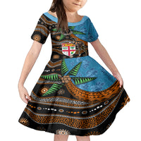 Fiji and Australia Family Matching Puletasi and Hawaiian Shirt Fijian and Aboriginal mix Culture LT03 Daughter's Dress Blue - Polynesian Pride