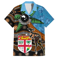Fiji and Australia Family Matching Tank Maxi Dress and Hawaiian Shirt Fijian and Aboriginal mix Culture LT03 Dad's Shirt - Short Sleeve Blue - Polynesian Pride