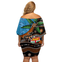 Fiji and Australia Off Shoulder Short Dress Fijian and Aboriginal mix Culture LT03 - Polynesian Pride
