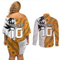 Custom Fiji and Australia Rugby Couples Matching Off Shoulder Short Dress and Long Sleeve Button Shirt Tapa Mix Aboriginal Pattern Half Style