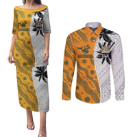 Custom Fiji and Australia Rugby Couples Matching Puletasi and Long Sleeve Button Shirt Tapa Mix Aboriginal Pattern Half Style LT03 White - Polynesian Pride