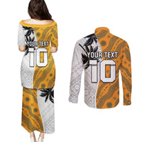 Custom Fiji and Australia Rugby Couples Matching Puletasi and Long Sleeve Button Shirt Tapa Mix Aboriginal Pattern Half Style LT03 - Polynesian Pride