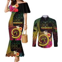Vanuatu Independence Day Couples Matching Mermaid Dress and Long Sleeve Button Shirt Sand Drawing Melanesian Vibes