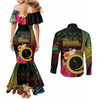Vanuatu Independence Day Couples Matching Mermaid Dress and Long Sleeve Button Shirt Sand Drawing Melanesian Vibes LT03 - Polynesian Pride