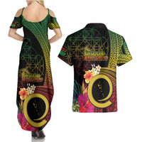 Vanuatu Independence Day Couples Matching Summer Maxi Dress and Hawaiian Shirt Sand Drawing Melanesian Vibes