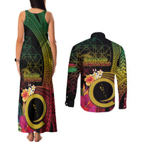 Vanuatu Independence Day Couples Matching Tank Maxi Dress and Long Sleeve Button Shirt Sand Drawing Melanesian Vibes