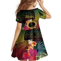 Vanuatu Independence Day Kid Short Sleeve Dress Sand Drawing Melanesian Vibes