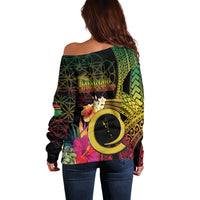 Vanuatu Independence Day Off Shoulder Sweater Sand Drawing Melanesian Vibes