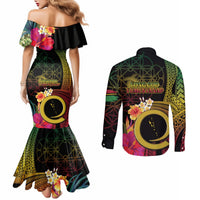 Vanuatu Selebretem 44th Indipendens Dei Couples Matching Mermaid Dress and Long Sleeve Button Shirt Sand Drawing Melanesian Vibes