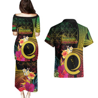 Vanuatu Selebretem 44th Indipendens Dei Couples Matching Puletasi and Hawaiian Shirt Sand Drawing Melanesian Vibes