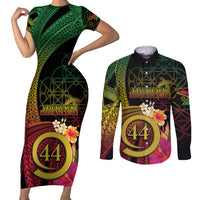 Vanuatu Selebretem 44th Indipendens Dei Couples Matching Short Sleeve Bodycon Dress and Long Sleeve Button Shirt Sand Drawing Melanesian Vibes