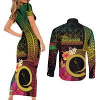 Vanuatu Selebretem 44th Indipendens Dei Couples Matching Short Sleeve Bodycon Dress and Long Sleeve Button Shirt Sand Drawing Melanesian Vibes