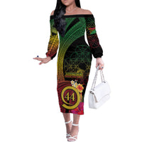 Vanuatu Selebretem 44th Indipendens Dei Family Matching Off The Shoulder Long Sleeve Dress and Hawaiian Shirt Sand Drawing Melanesian Vibes LT03 Mom's Dress Black - Polynesian Pride
