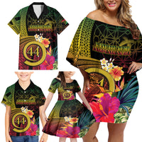 Vanuatu Selebretem 44th Indipendens Dei Family Matching Off Shoulder Short Dress and Hawaiian Shirt Sand Drawing Melanesian Vibes LT03 - Polynesian Pride