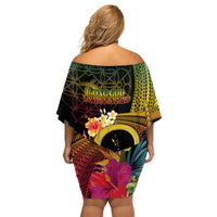 Vanuatu Selebretem 44th Indipendens Dei Family Matching Off Shoulder Short Dress and Hawaiian Shirt Sand Drawing Melanesian Vibes LT03 - Polynesian Pride