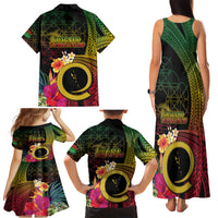 Vanuatu Selebretem 44th Indipendens Dei Family Matching Tank Maxi Dress and Hawaiian Shirt Sand Drawing Melanesian Vibes LT03 - Polynesian Pride