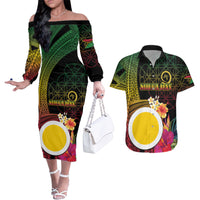 Vanuatu Shefa Day Couples Matching Off The Shoulder Long Sleeve Dress and Hawaiian Shirt Sand Drawing Melanesian