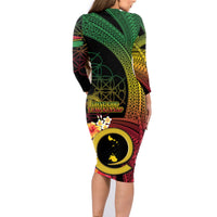 Vanuatu Shefa Day Family Matching Long Sleeve Bodycon Dress and Hawaiian Shirt Sand Drawing Melanesian