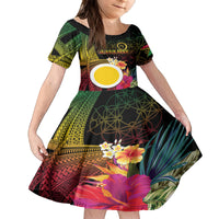Vanuatu Shefa Day Family Matching Off The Shoulder Long Sleeve Dress and Hawaiian Shirt Sand Drawing Melanesian LT03 Daughter's Dress Black - Polynesian Pride