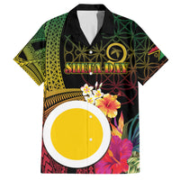 Vanuatu Shefa Day Family Matching Off Shoulder Short Dress and Hawaiian Shirt Sand Drawing Melanesian