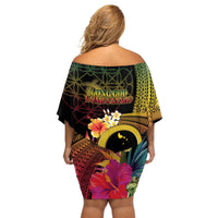 Vanuatu Shefa Day Off Shoulder Short Dress Sand Drawing Melanesian LT03 - Polynesian Pride