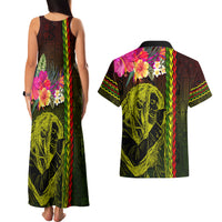 Hawaiian Reggae Music Couples Matching Tank Maxi Dress and Hawaiian Shirt Jamaica Singer Tribal Polynesian and Hibiscus LT03 - Polynesian Pride