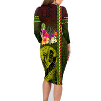 Hawaiian Reggae Music Family Matching Long Sleeve Bodycon Dress and Hawaiian Shirt Jamaica Singer Tribal Polynesian and Hibiscus LT03 - Polynesian Pride