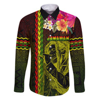 Hawaiian Reggae Music Family Matching Off Shoulder Maxi Dress and Hawaiian Shirt Jamaica Singer Tribal Polynesian and Hibiscus LT03 Dad's Shirt - Long Sleeve Black - Polynesian Pride