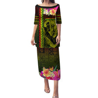 Hawaiian Reggae Music Family Matching Puletasi and Hawaiian Shirt Jamaica Singer Tribal Polynesian and Hibiscus LT03 Mom's Dress Black - Polynesian Pride