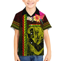 Hawaiian Reggae Music Family Matching Short Sleeve Bodycon Dress and Hawaiian Shirt Jamaica Singer Tribal Polynesian and Hibiscus LT03 Son's Shirt Black - Polynesian Pride