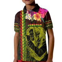 Hawaiian Reggae Music Kid Polo Shirt Jamaica Singer Tribal Polynesian and Hibiscus