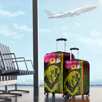 Hawaiian Reggae Music Luggage Cover Jamaica Singer Tribal Polynesian and Hibiscus