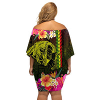 Hawaiian Reggae Music Off Shoulder Short Dress Jamaica Singer Tribal Polynesian and Hibiscus LT03 - Polynesian Pride