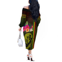 Hawaiian Reggae Music Off The Shoulder Long Sleeve Dress Jamaica Singer Tribal Polynesian and Hibiscus LT03 - Polynesian Pride