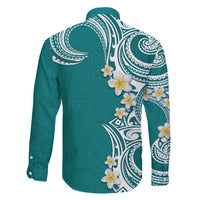 Aloha Polynesian Plumeria Flower Family Matching Tank Maxi Dress and Hawaiian Shirt Teal Color