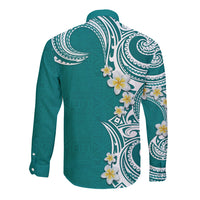 Aloha Polynesian Plumeria Flower Long Sleeve Button Shirt Teal Color LT03 - Polynesian Pride