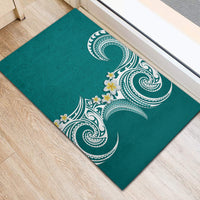 Aloha Polynesian Plumeria Flower Rubber Doormat Teal Color