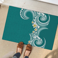 Aloha Polynesian Plumeria Flower Rubber Doormat Teal Color