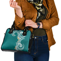 Aloha Polynesian Plumeria Flower Shoulder Handbag Teal Color