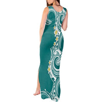 Aloha Polynesian Plumeria Flower Tank Maxi Dress Teal Color LT03 - Polynesian Pride