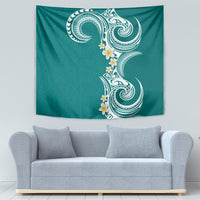 Aloha Polynesian Plumeria Flower Tapestry Teal Color