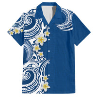 Aloha Polynesian Plumeria Flower Family Matching Long Sleeve Bodycon Dress and Hawaiian Shirt Blue Color LT03 Dad's Shirt - Short Sleeve Blue - Polynesian Pride