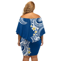 Aloha Polynesian Plumeria Flower Family Matching Off Shoulder Short Dress and Hawaiian Shirt Blue Color LT03 - Polynesian Pride